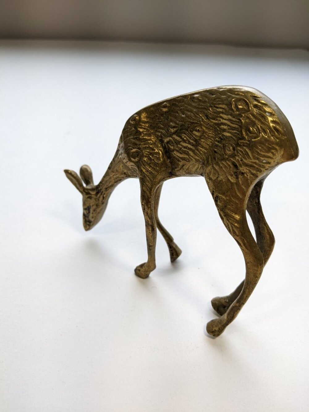 Cute, CollectIble, Vintage Solid Brass Deer Fawn Grazing Decor Figurine 4.5"
